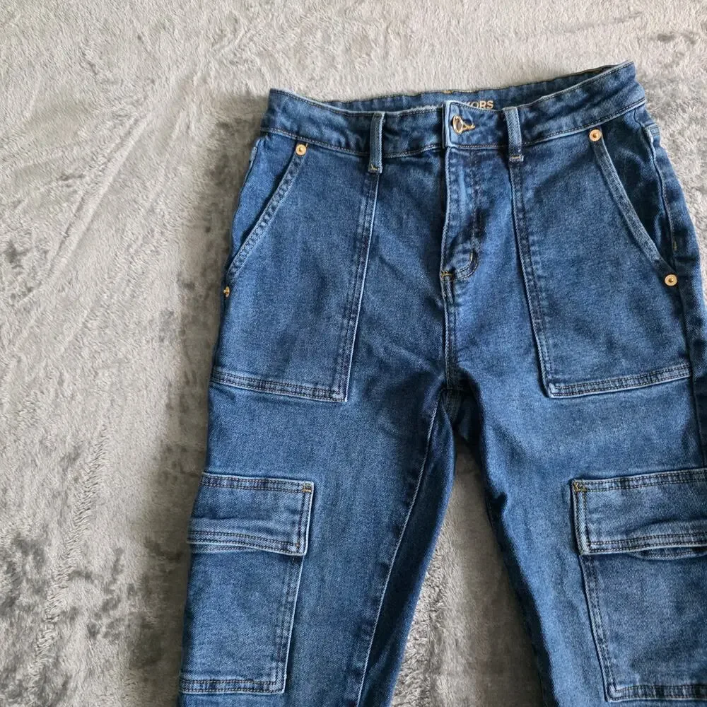 Michael Kors Cargo Skinny Jeans Women's Size 4P Blue Stretch Denim